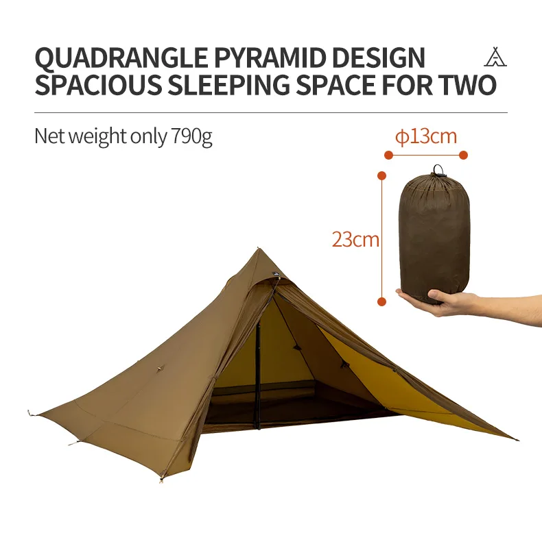 Thous Winds Capricorns 2 Person Tent, Ultralight Hiking Backpack Tent, Camping Pyramid Tent, Outdoor 15D Ripstop Nylon Camp Tent
