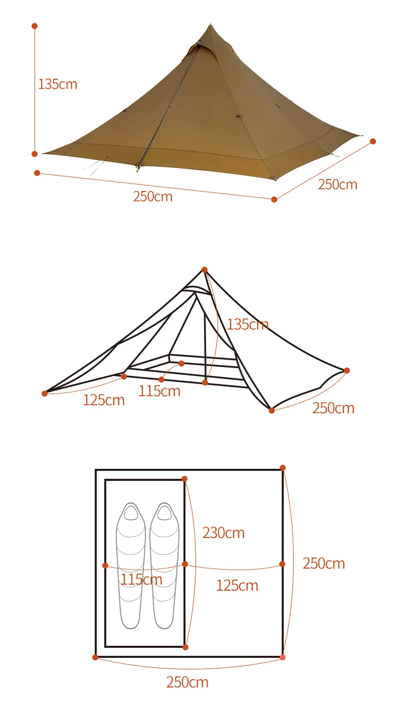 Thous Winds Capricorns 2 Person Tent, Ultralight Hiking Backpack Tent, Camping Pyramid Tent, Outdoor 15D Ripstop Nylon Camp Tent