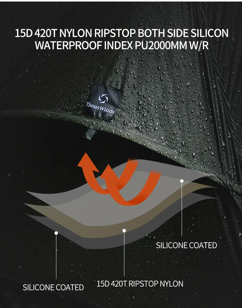 Thous Winds Capricorns 2 Person Tent, Ultralight Hiking Backpack Tent, Camping Pyramid Tent, Outdoor 15D Ripstop Nylon Camp Tent