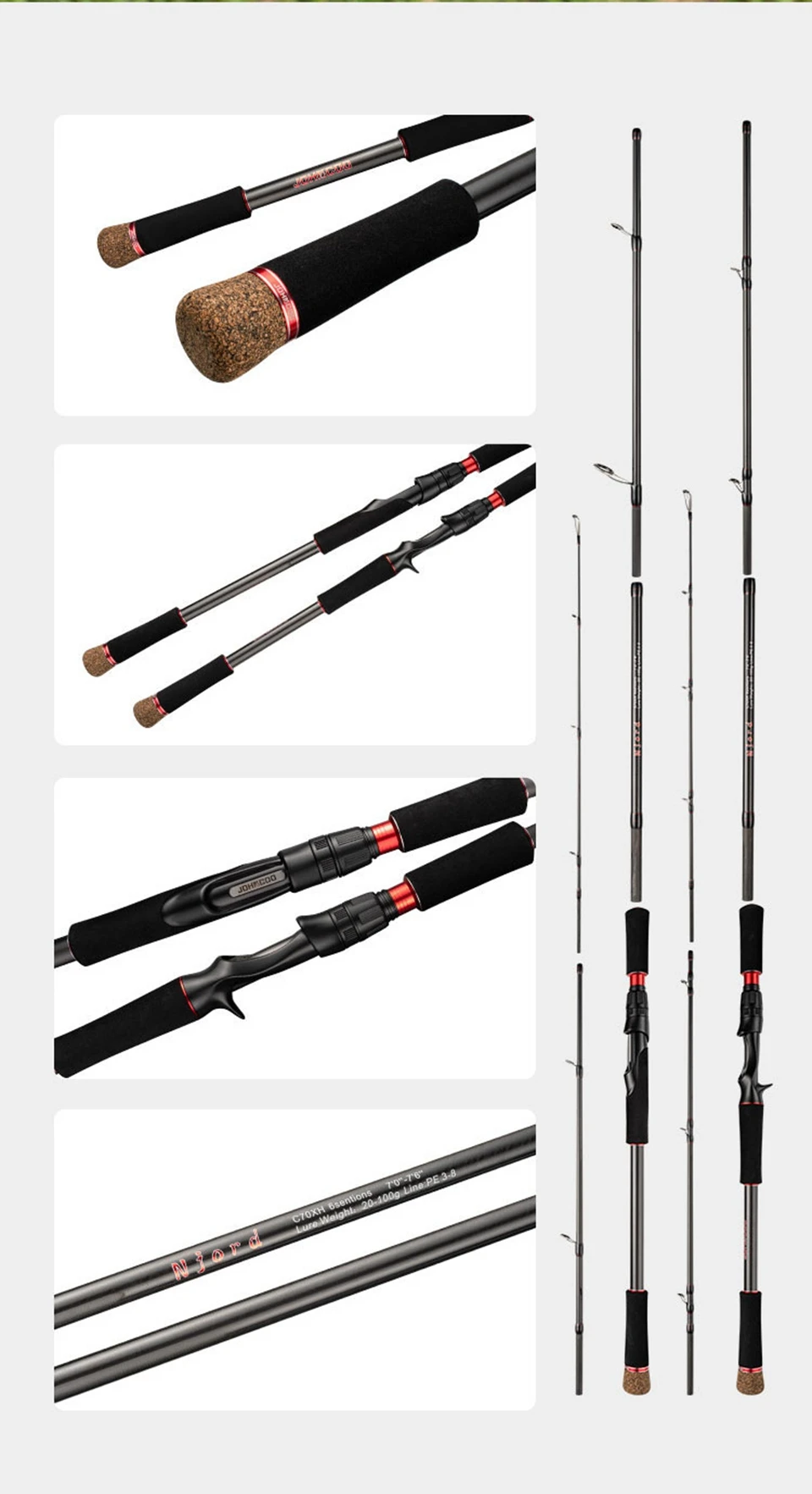 Fishing Rod 6 Section Casting Spinning Portable Travel Fishing Rod 30T Carbon Fiber For Big Game Rod Ultralight Weight