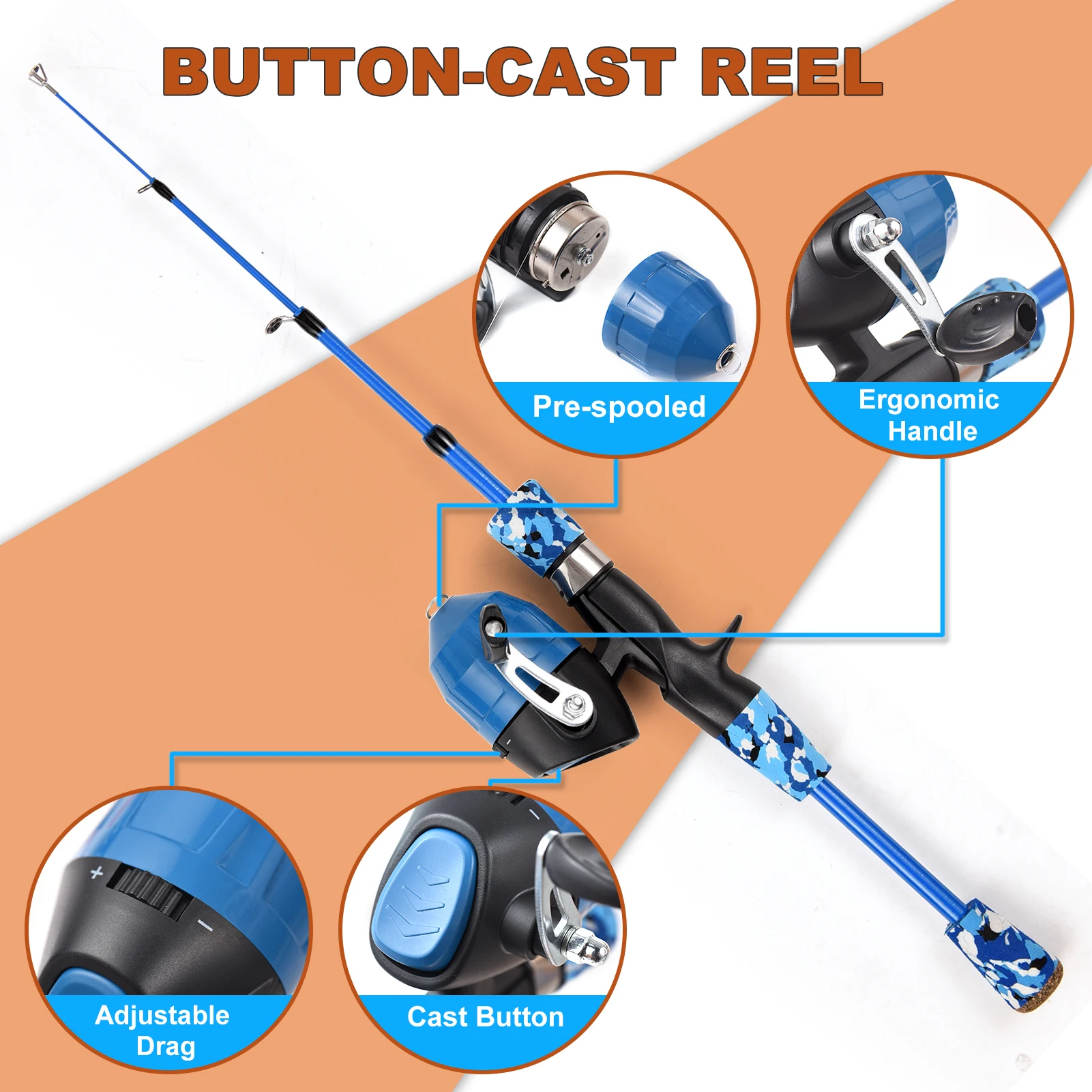 Fishing Rod and Reel Combo Full Kit 1.2m/1.5m Telescopic Casting Rod Pole with Spincast Reel and Hooks Lures Swivels bag