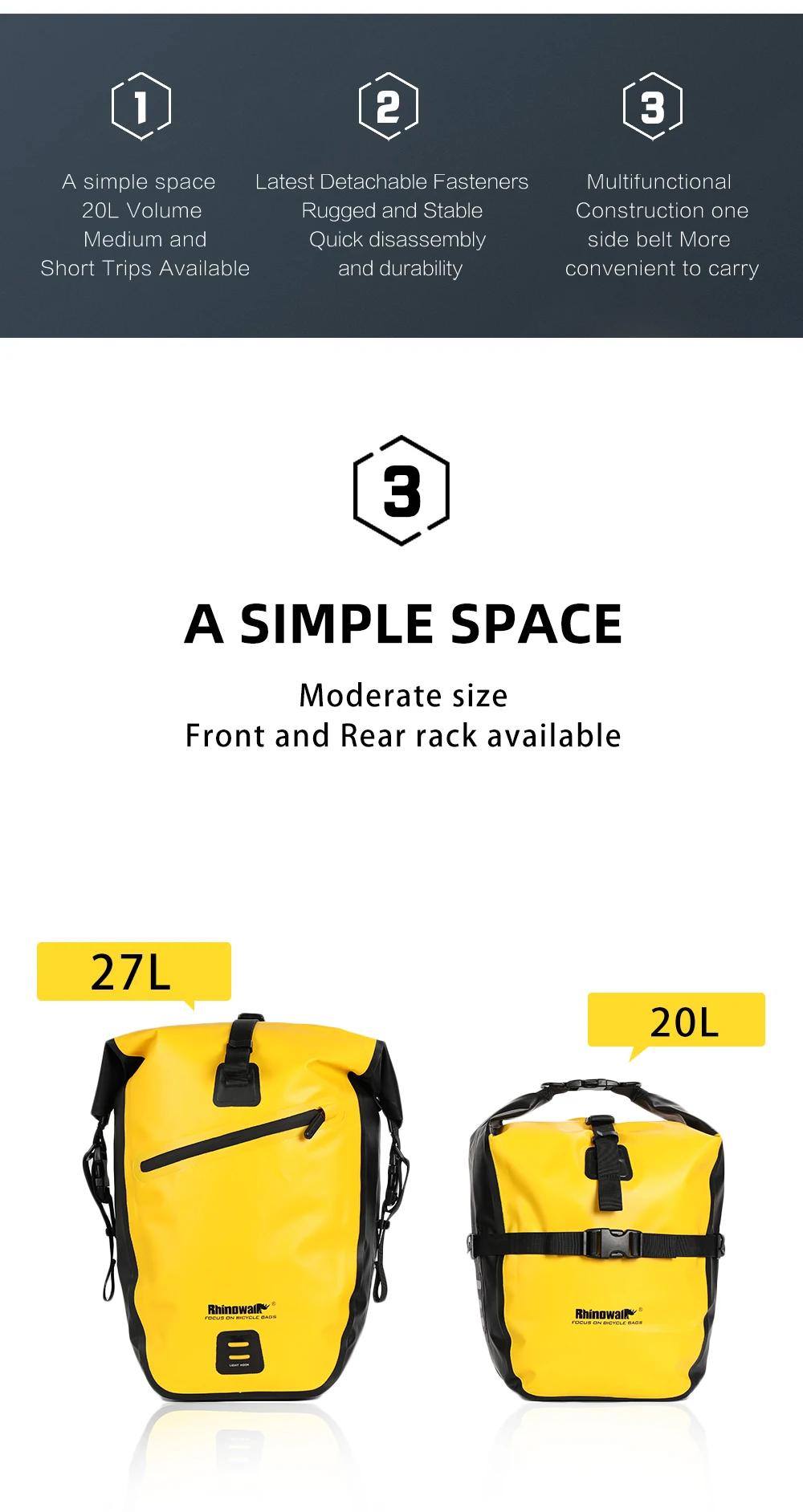 Rhinowalk 2Pcs Double Side Bike Bag 100%Waterproof Bicycle Pannier Saddle Bag 12L-15L Portable Road Bike Back Seat Bag Luggage