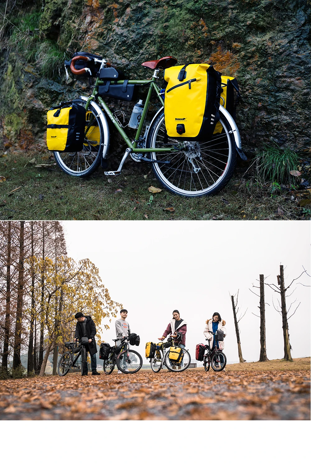 Rhinowalk 2Pcs Double Side Bike Bag 100%Waterproof Bicycle Pannier Saddle Bag 12L-15L Portable Road Bike Back Seat Bag Luggage