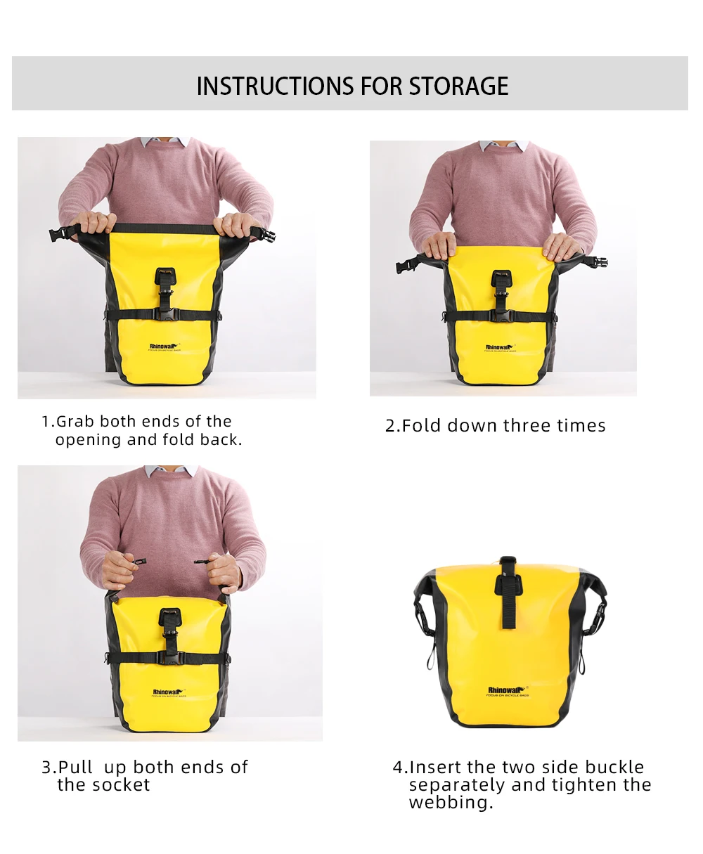 Rhinowalk 2Pcs Double Side Bike Bag 100%Waterproof Bicycle Pannier Saddle Bag 12L-15L Portable Road Bike Back Seat Bag Luggage