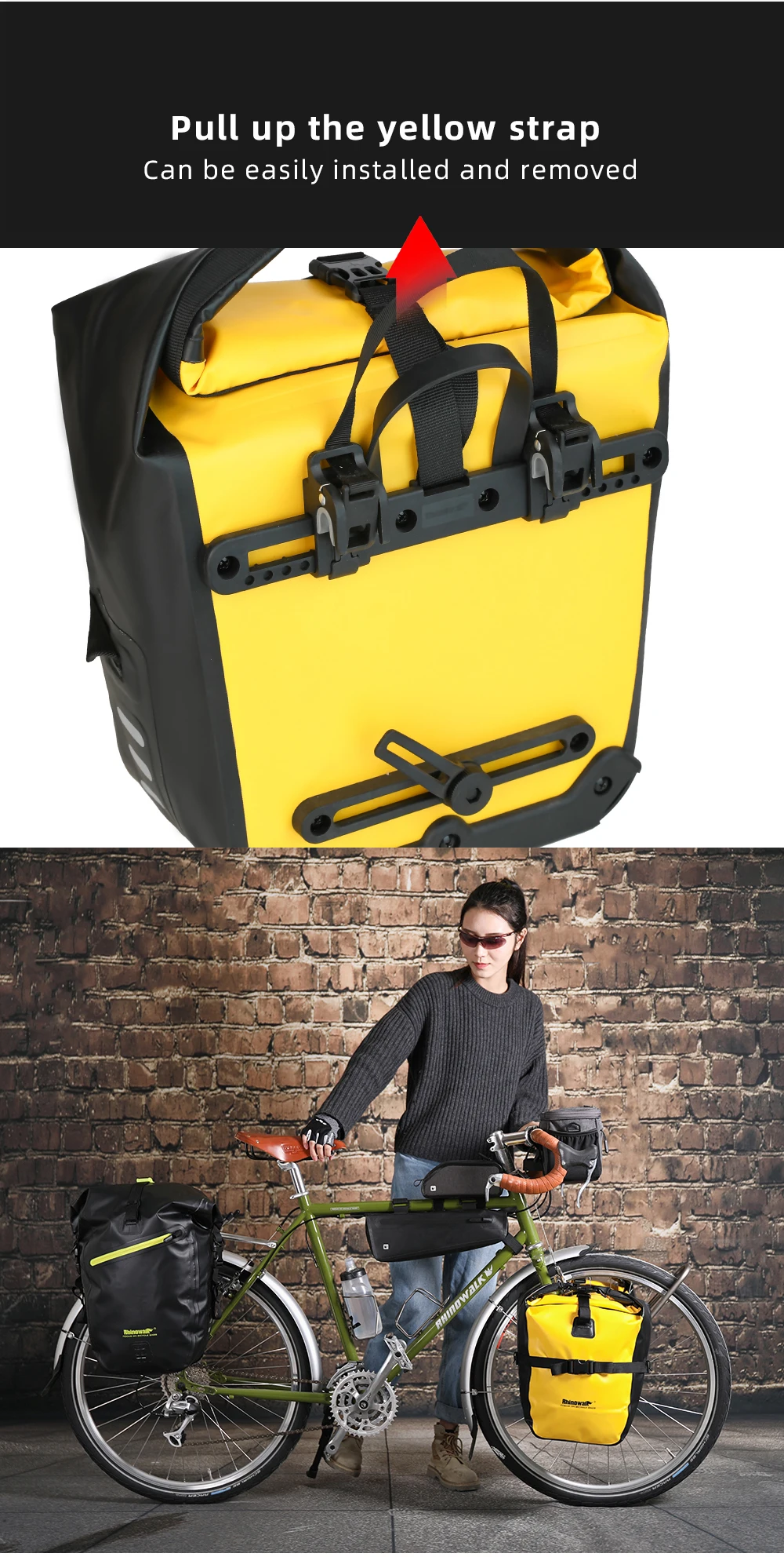 Rhinowalk 2Pcs Double Side Bike Bag 100%Waterproof Bicycle Pannier Saddle Bag 12L-15L Portable Road Bike Back Seat Bag Luggage