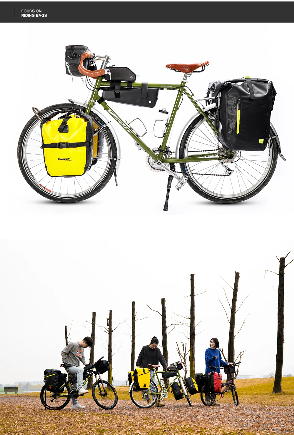 Rhinowalk 2Pcs Double Side Bike Bag 100%Waterproof Bicycle Pannier Saddle Bag 12L-15L Portable Road Bike Back Seat Bag Luggage