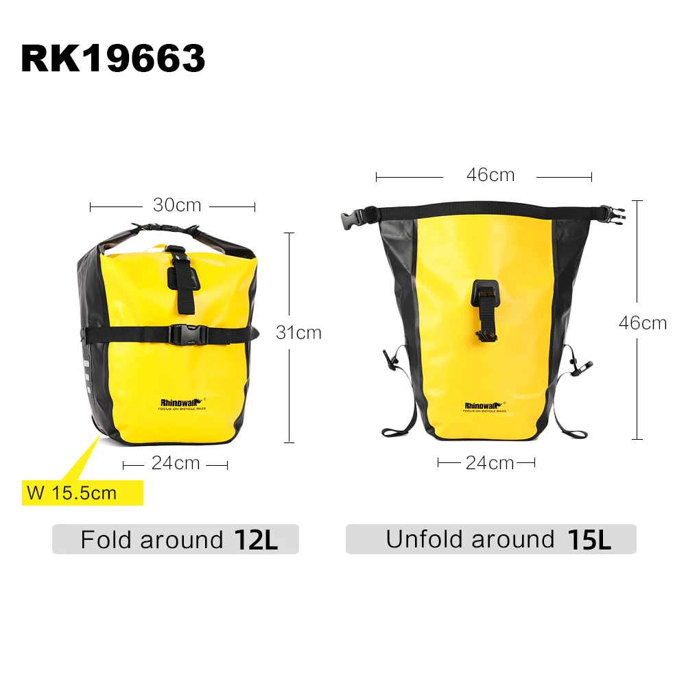 Rhinowalk 2Pcs Double Side Bike Bag 100%Waterproof Bicycle Pannier Saddle Bag 12L-15L Portable Road Bike Back Seat Bag Luggage