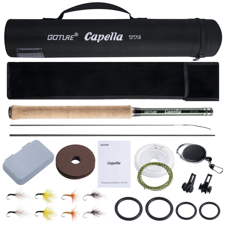 Goture Tenkara Fishing Kit Ultra Light Carbon Fly Fishing Rod 3.6m Mainline Tippet Flies Set Hook Keeper and Accessories Combo