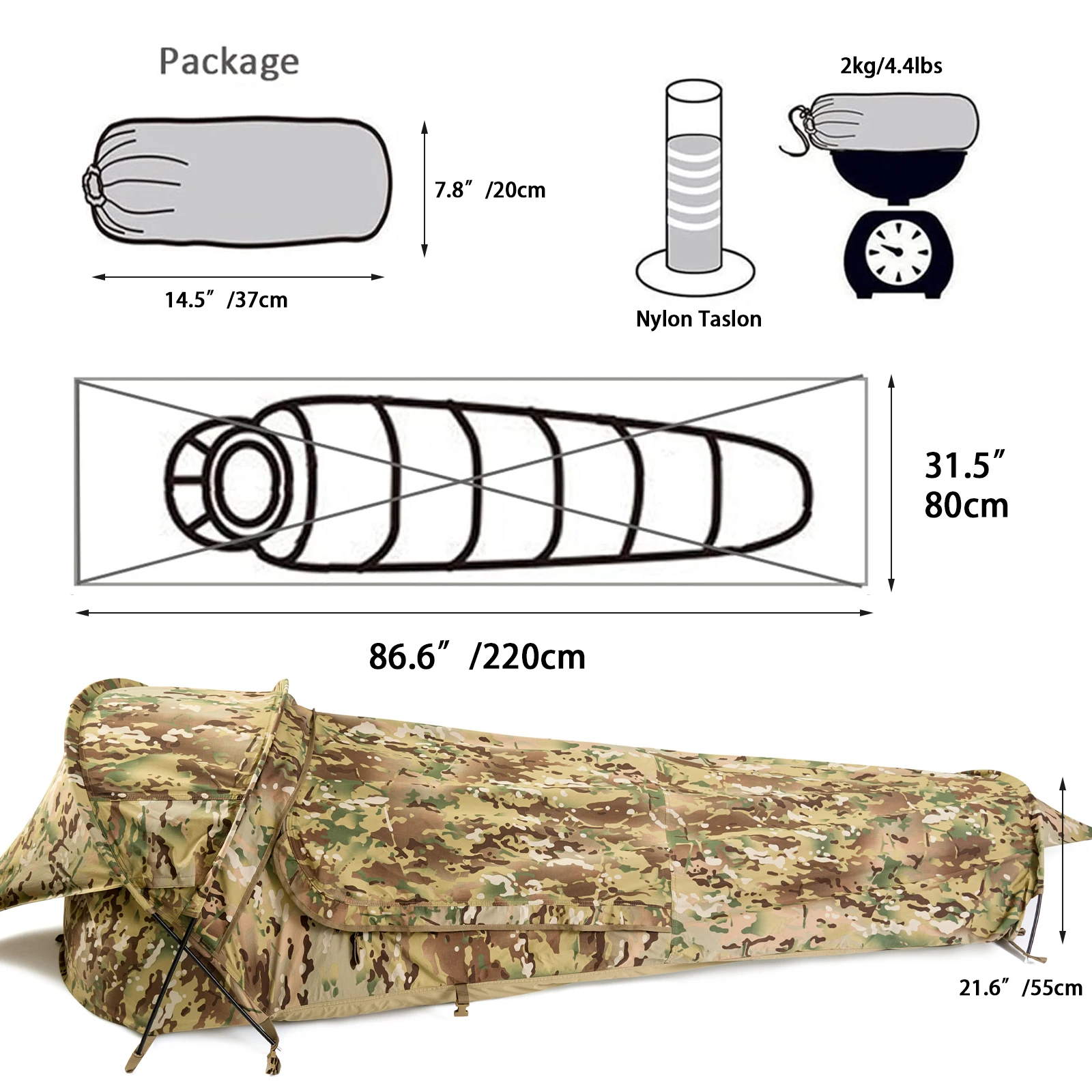 Military Hideaway Bivy Tent Lightweight Waterproof Camping Compact Single-Pole Tent for Backpacking Hiking