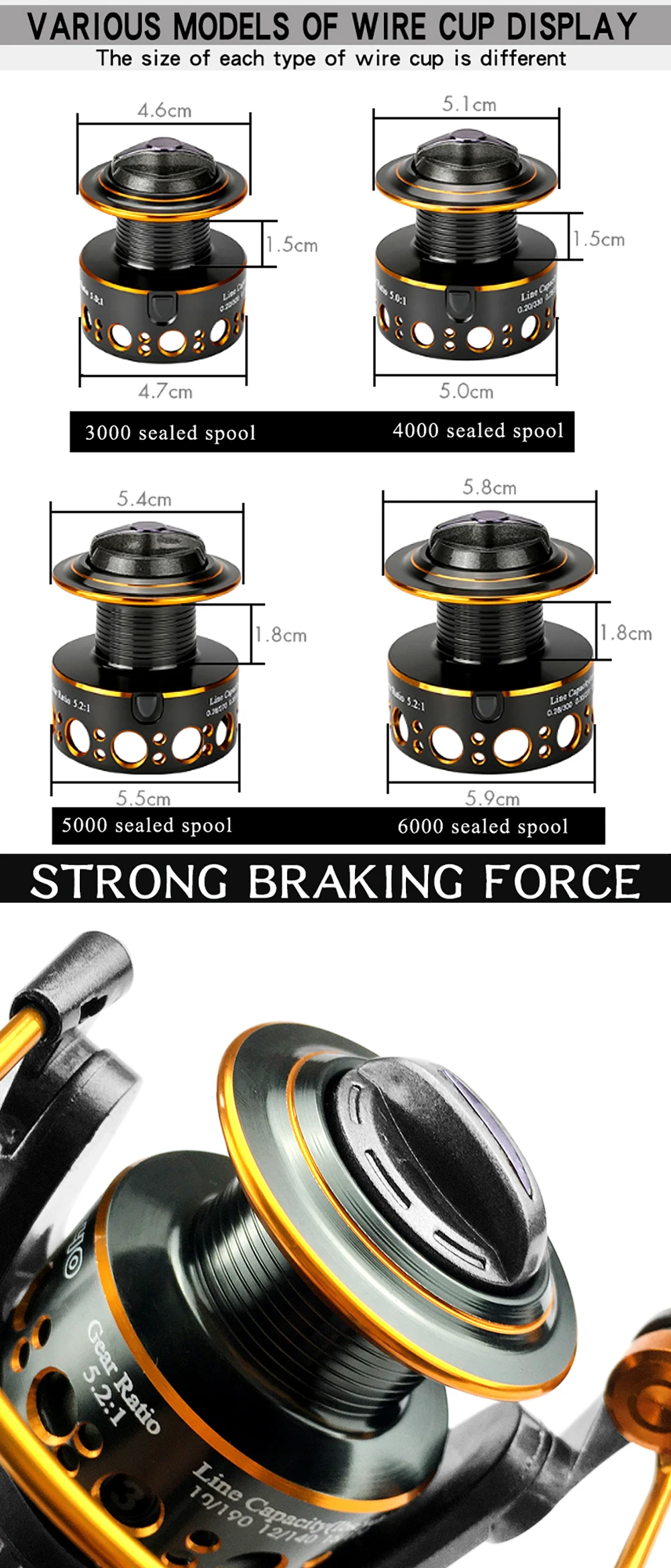 Double Brake Reel Spinning Reel Fishing Reel 3000 4000 5000 6000 Gear Ratio 5.2:1/5.0:1 Reels Carretilhas De Pesca