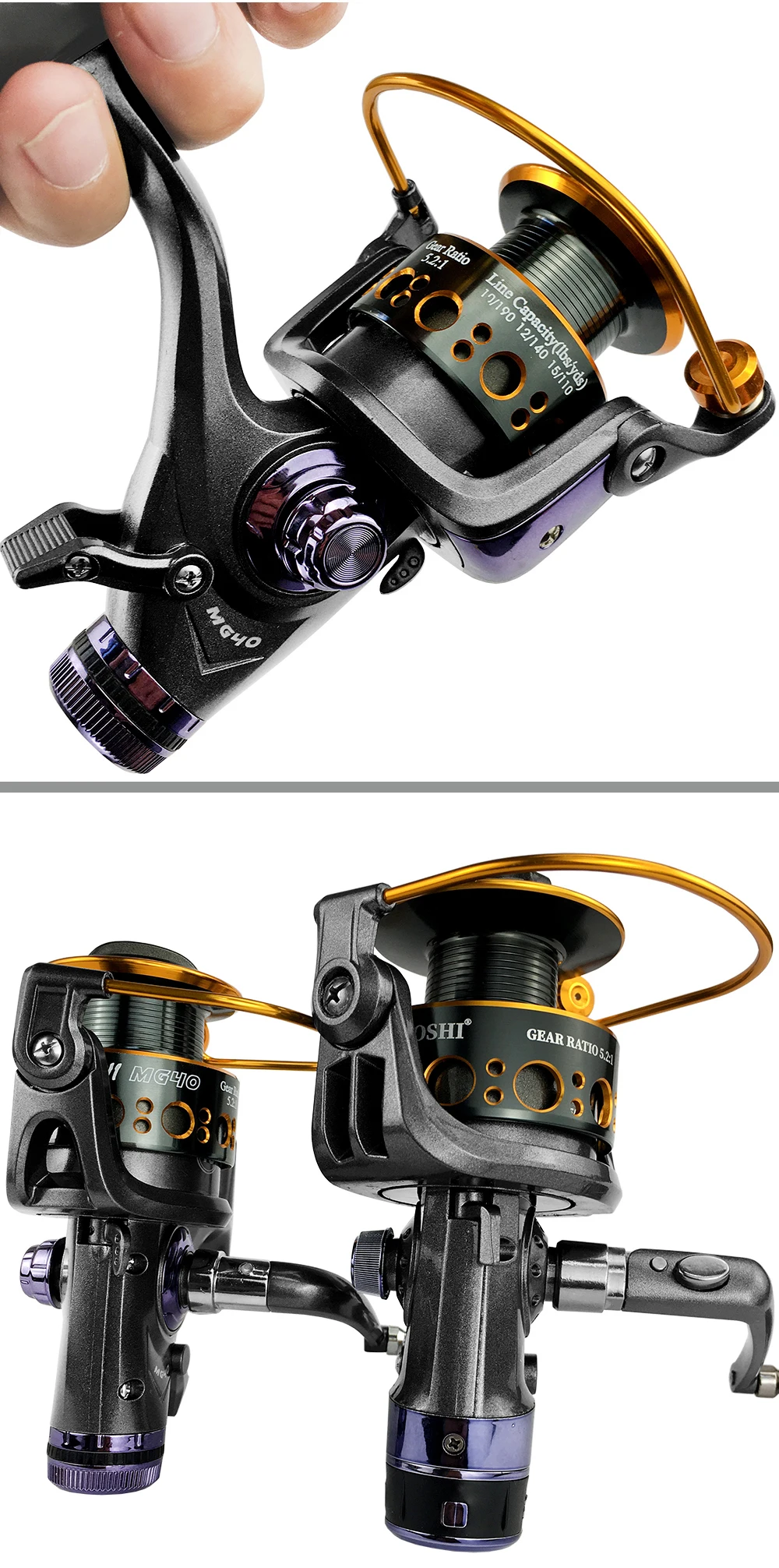 Double Brake Reel Spinning Reel Fishing Reel 3000 4000 5000 6000 Gear Ratio 5.2:1/5.0:1 Reels Carretilhas De Pesca
