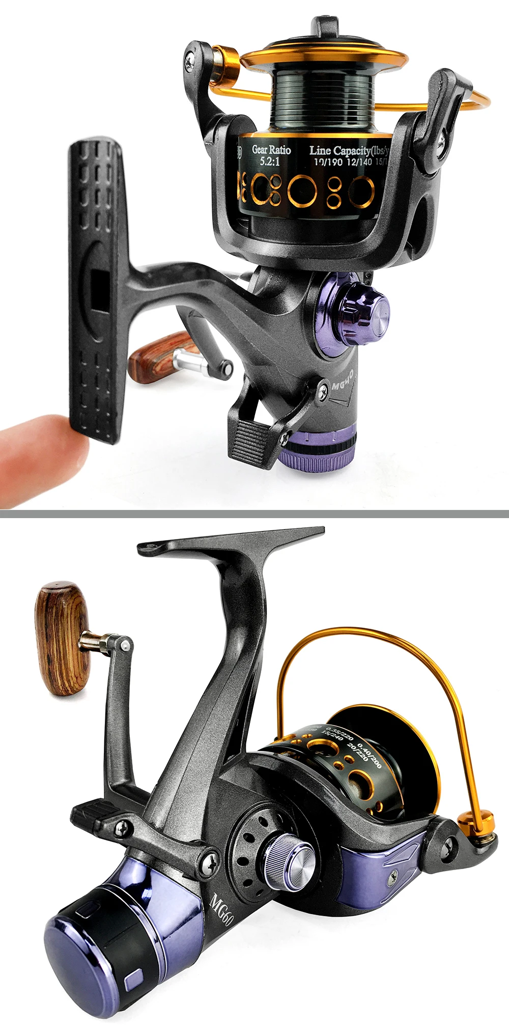 Double Brake Reel Spinning Reel Fishing Reel 3000 4000 5000 6000 Gear Ratio 5.2:1/5.0:1 Reels Carretilhas De Pesca