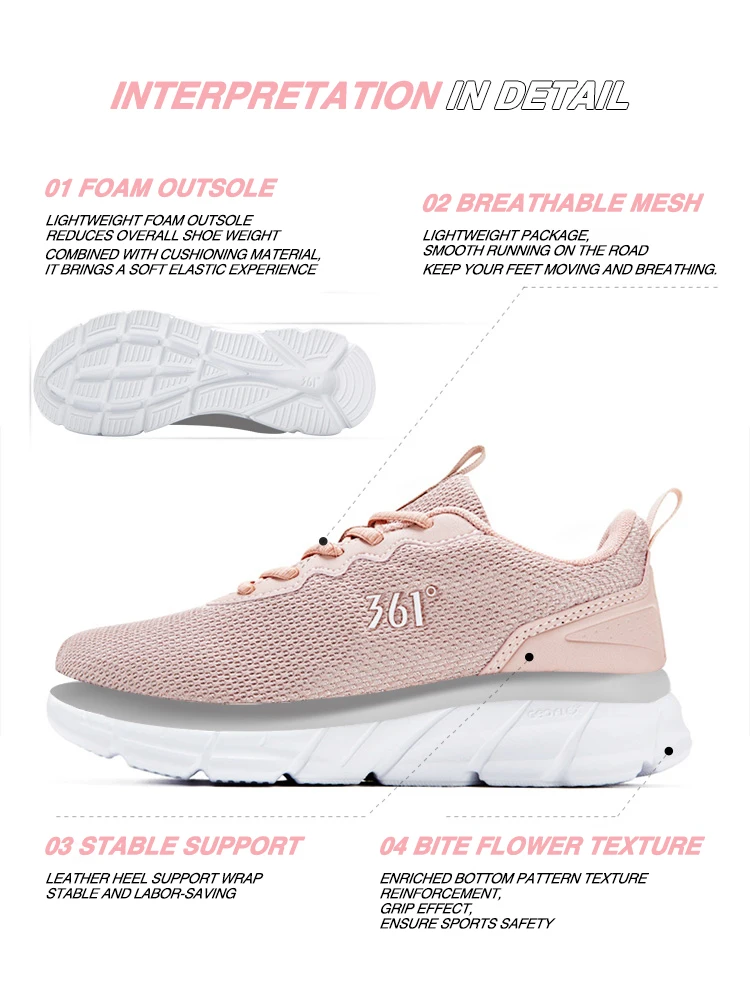 361 Degrees Women Running Sports Shoes Mesh Breathable Casual Lightweight Cushioning Shock Absorption Sneakers Female 681832280