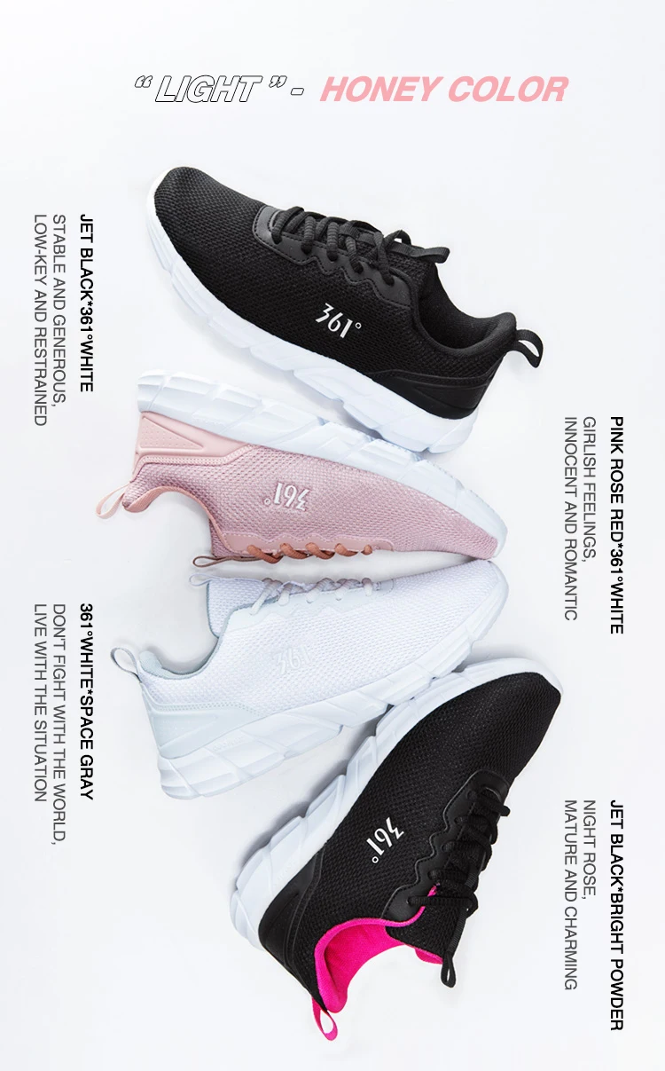 361 Degrees Women Running Sports Shoes Mesh Breathable Casual Lightweight Cushioning Shock Absorption Sneakers Female 681832280