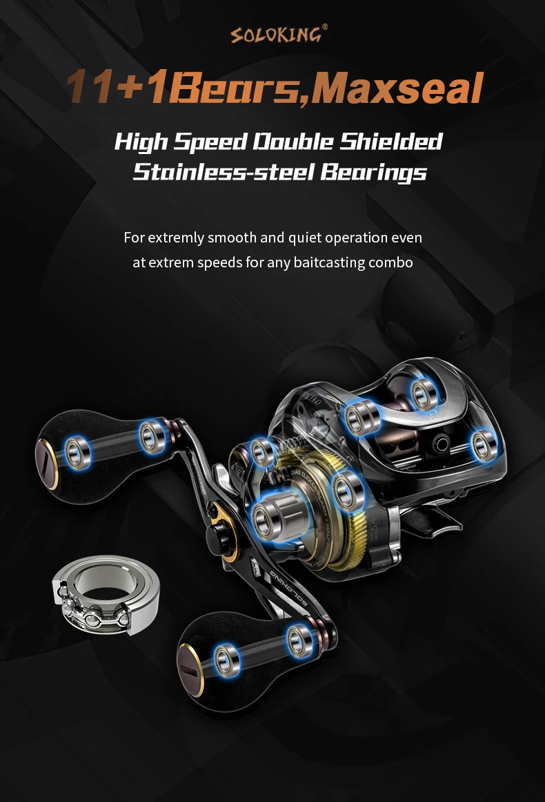 SOLOKING HIAW200 Baitcasting Reel Betriel 9.5KG Max Drag 12 Bearing 5.4/7.2 Gear Ratio Fishing Reel Baitcaster Reels