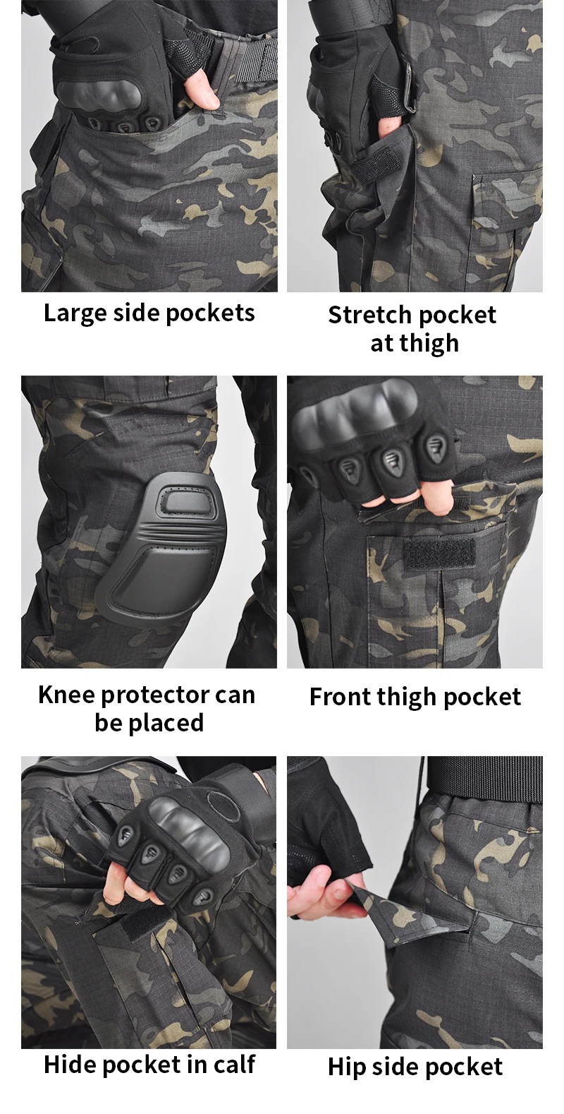 HAN WILD Outdoor Climbing Uniform Camouflage Suit Tactical Shirt Combat Pants Airsoft Paintball Equipment Clothes Plus 8XL