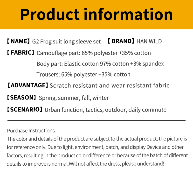 HAN WILD Outdoor Climbing Uniform Camouflage Suit Tactical Shirt Combat Pants Airsoft Paintball Equipment Clothes Plus 8XL