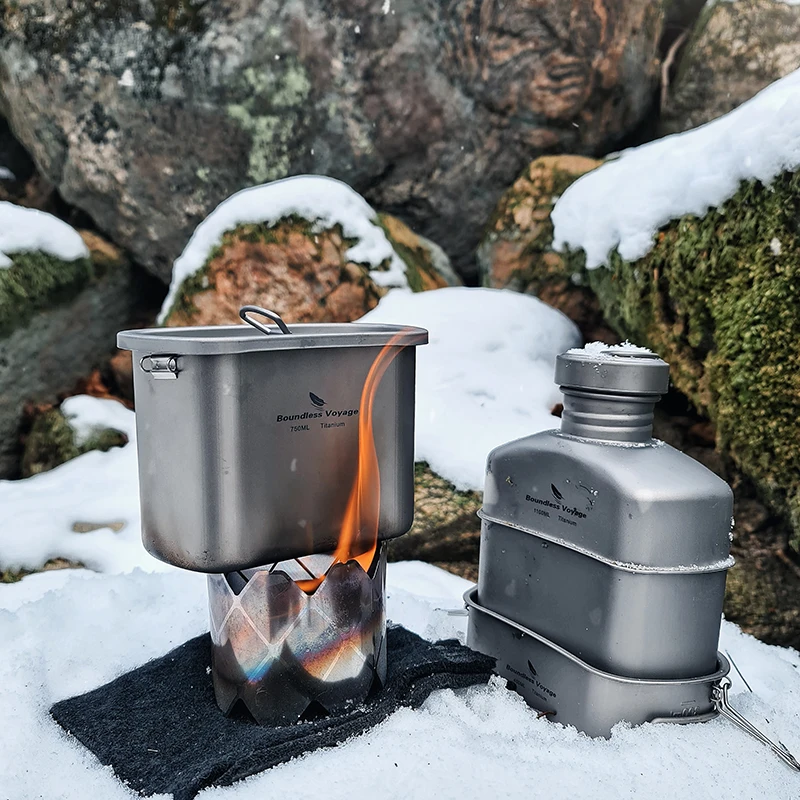 Boundless Voyage Outdoor Military Canteen Bottle Camping Hiking Water Cups Titanium Cookware 1100ml Bottle 750ml Pot 400ml Bowl