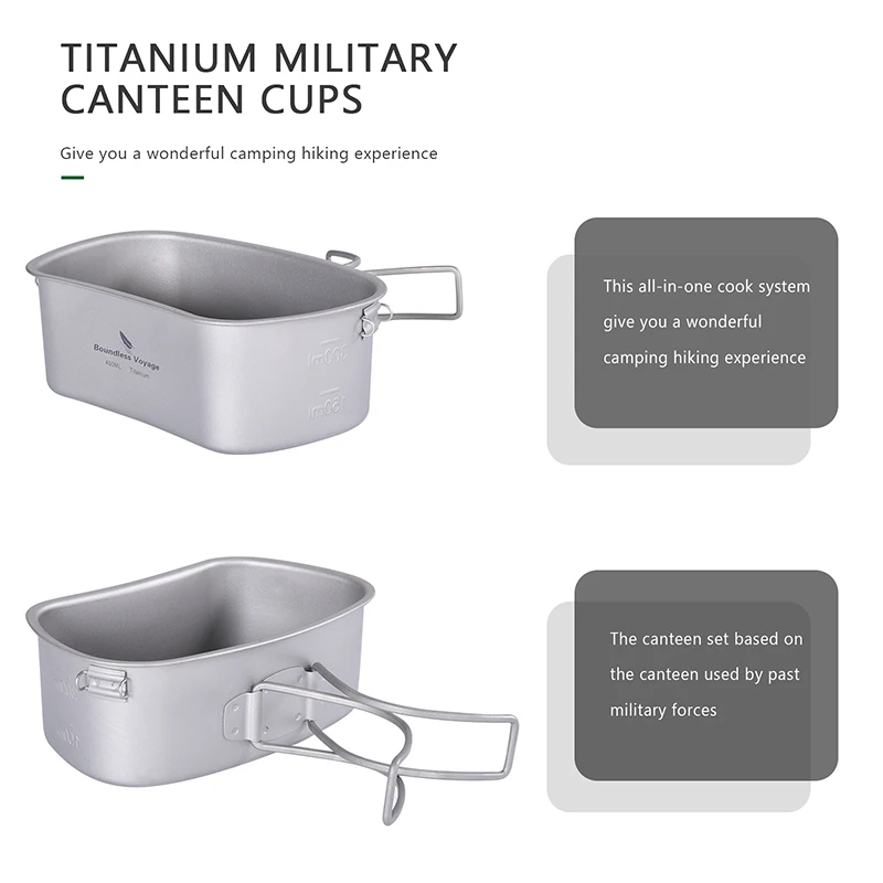 Boundless Voyage Outdoor Military Canteen Bottle Camping Hiking Water Cups Titanium Cookware 1100ml Bottle 750ml Pot 400ml Bowl