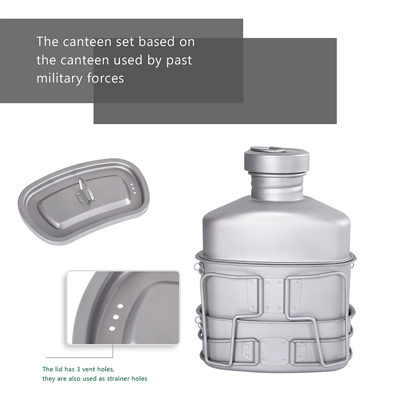 Boundless Voyage Outdoor Military Canteen Bottle Camping Hiking Water Cups Titanium Cookware 1100ml Bottle 750ml Pot 400ml Bowl