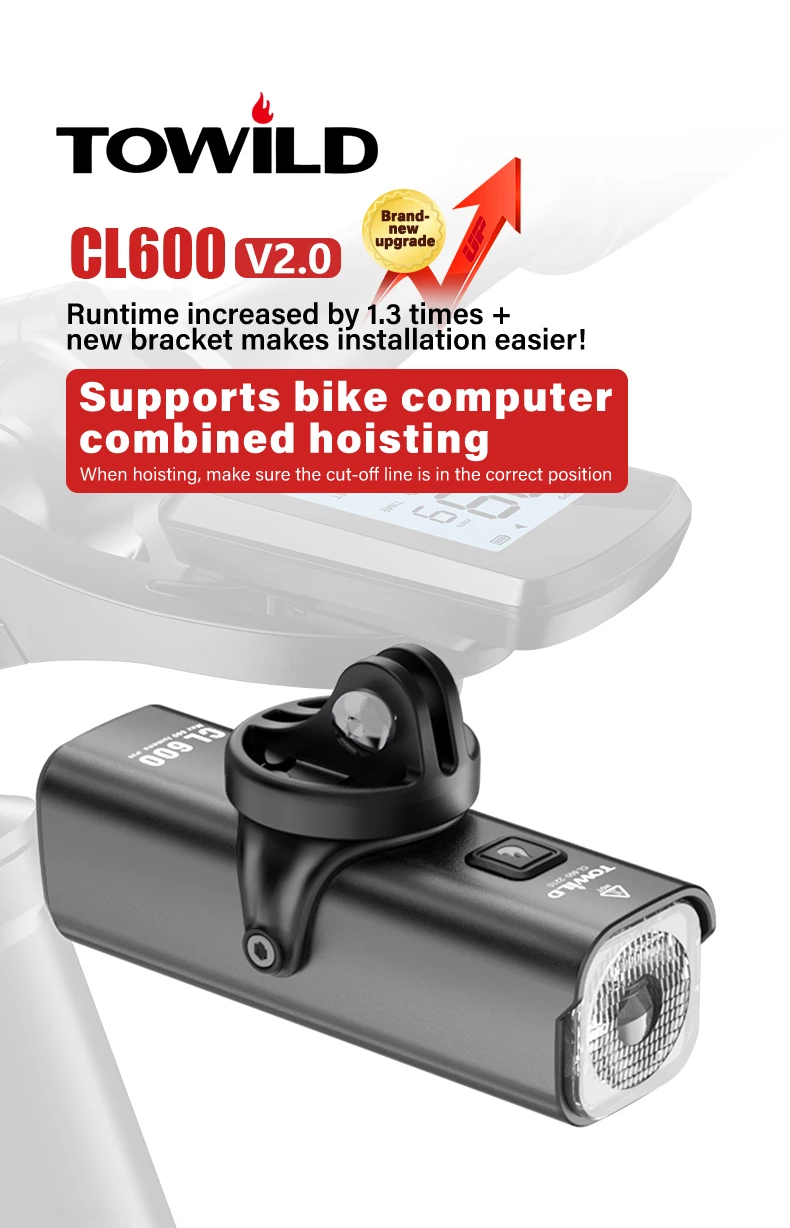 TOWILD CL600 Bike Light Front Lamp 600 Lumens USB Rechargeable LED 2600mAh Bicycle Lights IPX6 Waterproof MTB Bicycle Headlights