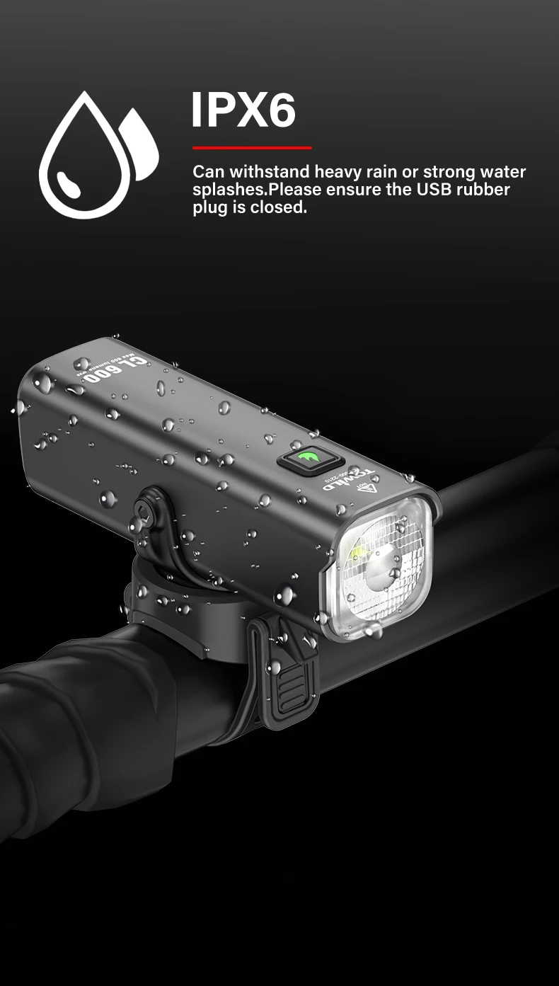 TOWILD CL600 Bike Light Front Lamp 600 Lumens USB Rechargeable LED 2600mAh Bicycle Lights IPX6 Waterproof MTB Bicycle Headlights