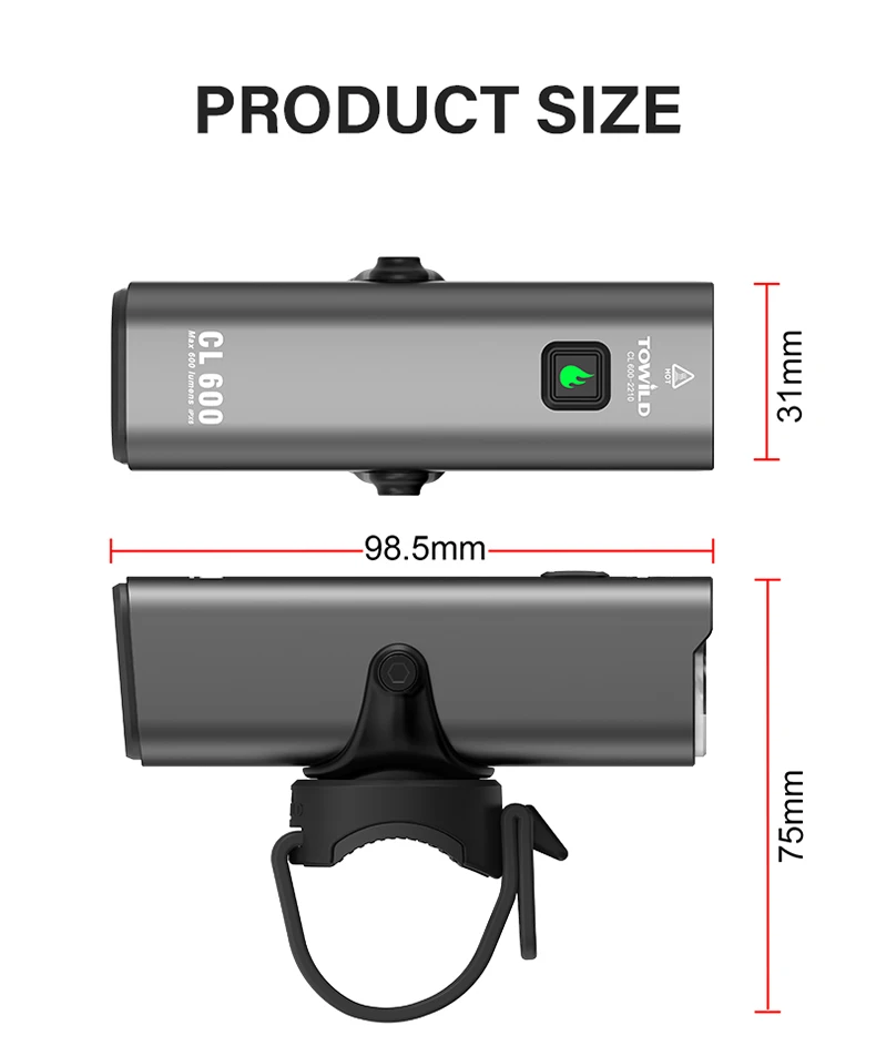 TOWILD CL600 Bike Light Front Lamp 600 Lumens USB Rechargeable LED 2600mAh Bicycle Lights IPX6 Waterproof MTB Bicycle Headlights