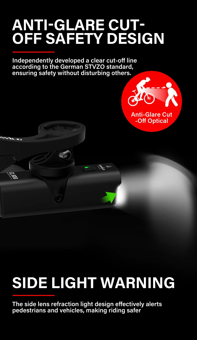 TOWILD CL600 Bike Light Front Lamp 600 Lumens USB Rechargeable LED 2600mAh Bicycle Lights IPX6 Waterproof MTB Bicycle Headlights