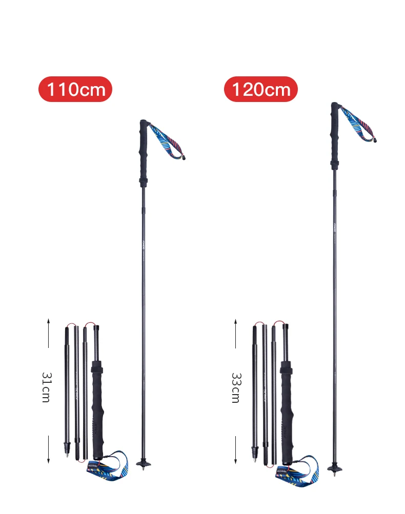 AONIJIE E4204 Lightweight Folding Trekking Poles Carbon Fiber Walking Stick Drawstring Fixed for Hiking Running Mountaineering