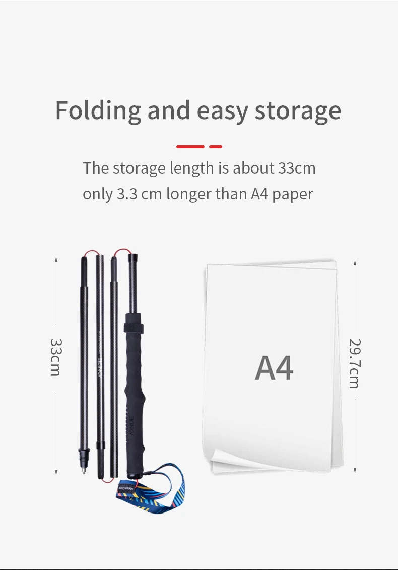 AONIJIE E4204 Lightweight Folding Trekking Poles Carbon Fiber Walking Stick Drawstring Fixed for Hiking Running Mountaineering