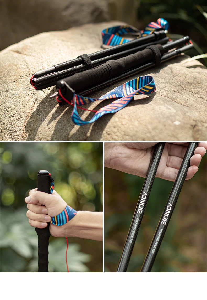AONIJIE E4204 Lightweight Folding Trekking Poles Carbon Fiber Walking Stick Drawstring Fixed for Hiking Running Mountaineering