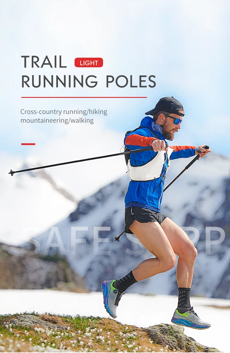 AONIJIE E4204 Lightweight Folding Trekking Poles Carbon Fiber Walking Stick Drawstring Fixed for Hiking Running Mountaineering