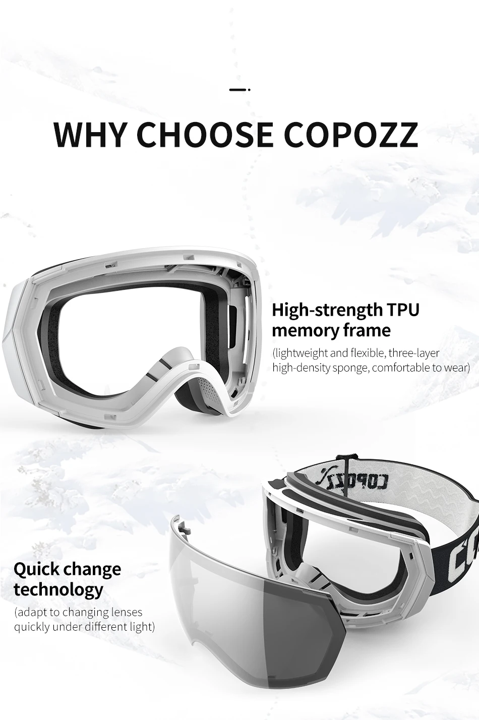COPOZZ Ski Goggles Men Women UV400 Anti-fog Ski Eyewear Snow Glasses Adult Snowboard Goggle with Night Yellow Lens and Case Set