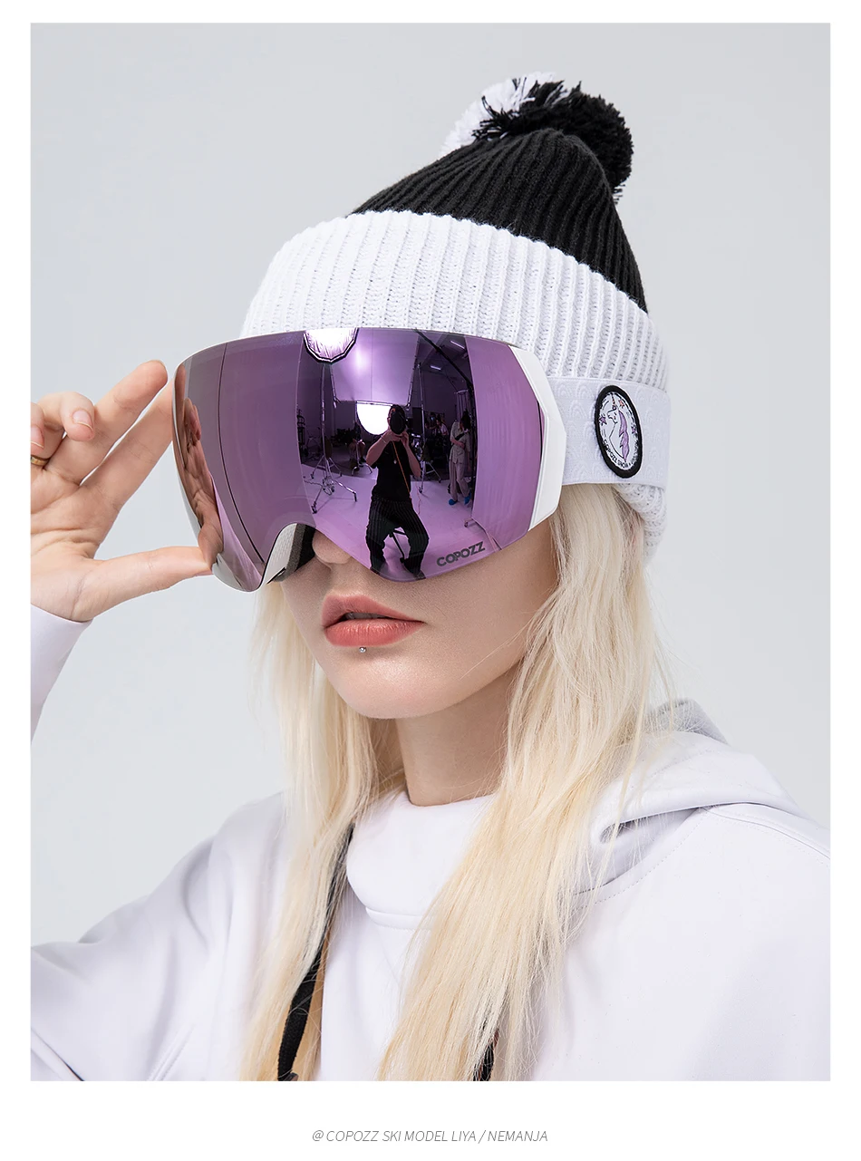 COPOZZ Ski Goggles Men Women UV400 Anti-fog Ski Eyewear Snow Glasses Adult Snowboard Goggle with Night Yellow Lens and Case Set