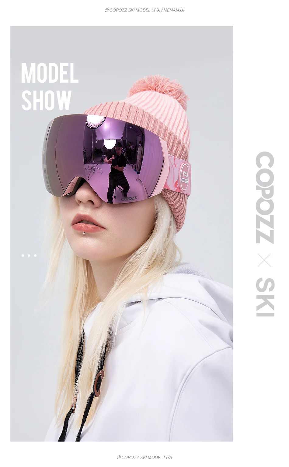 COPOZZ Ski Goggles Men Women UV400 Anti-fog Ski Eyewear Snow Glasses Adult Snowboard Goggle with Night Yellow Lens and Case Set