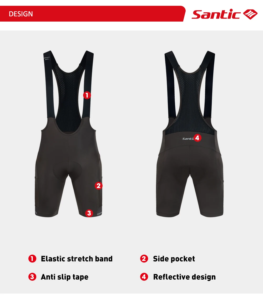 Santic Men Cycling Bib Shorts With Pockets 4D Padded Breathable Cycling MTB Road Bicycle Bib Shorts Bottom WM24C05176