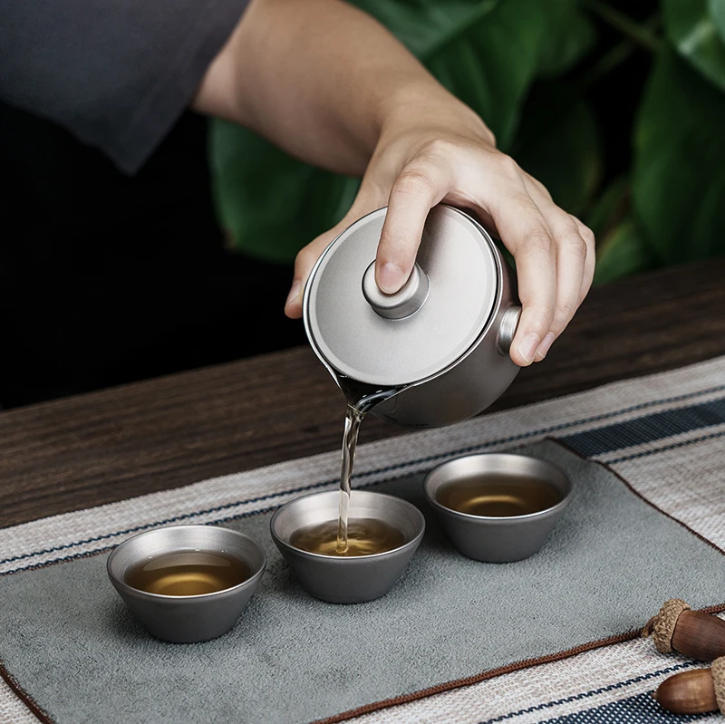 Boundless Voyage Titanium Gaiwan Teapot Cups Double-Layer Tea Maker with Lid & Filter Ultralight Kungfu Tea Set Stackable Mugs