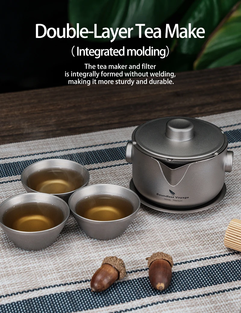 Boundless Voyage Titanium Gaiwan Teapot Cups Double-Layer Tea Maker with Lid & Filter Ultralight Kungfu Tea Set Stackable Mugs