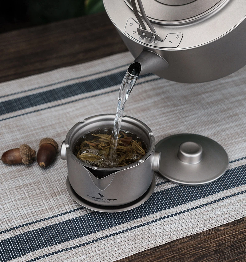 Boundless Voyage Titanium Gaiwan Teapot Cups Double-Layer Tea Maker with Lid & Filter Ultralight Kungfu Tea Set Stackable Mugs