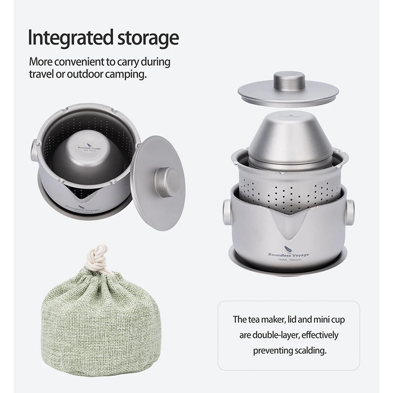Boundless Voyage Titanium Gaiwan Teapot Cups Double-Layer Tea Maker with Lid & Filter Ultralight Kungfu Tea Set Stackable Mugs
