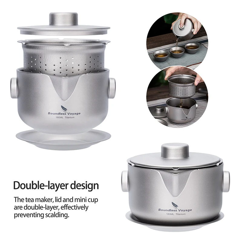Boundless Voyage Titanium Gaiwan Teapot Cups Double-Layer Tea Maker with Lid & Filter Ultralight Kungfu Tea Set Stackable Mugs
