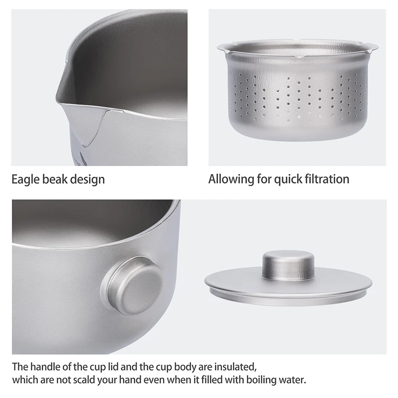 Boundless Voyage Titanium Gaiwan Teapot Cups Double-Layer Tea Maker with Lid & Filter Ultralight Kungfu Tea Set Stackable Mugs