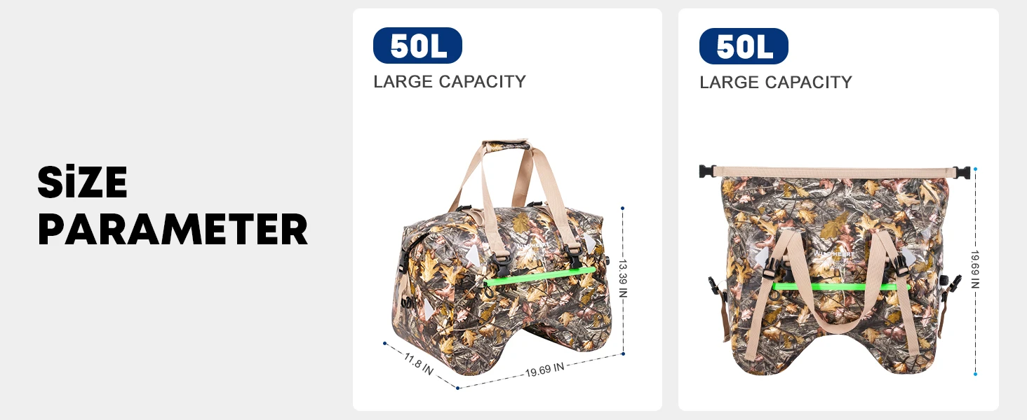 WILD HEART Dry Motorcycle Tail bag 50L With Rope Straps and Inner Pocket Waterproof PVC 500D for Travel,Motorcycle and so on