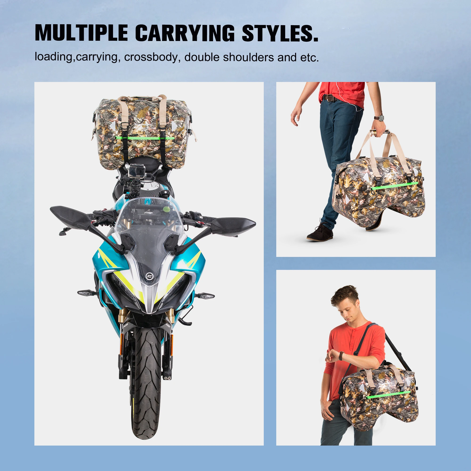 WILD HEART Dry Motorcycle Tail bag 50L With Rope Straps and Inner Pocket Waterproof PVC 500D for Travel,Motorcycle and so on
