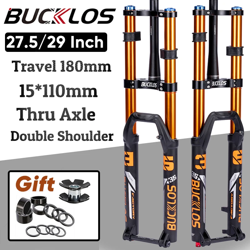 BUCKLOS 27.5/29 Inch Bike Boost Fork 15*110mm Travel 180mm MTB Air Fork Dual Crown Downhill Bike Suspension Fork Bicycle Parts