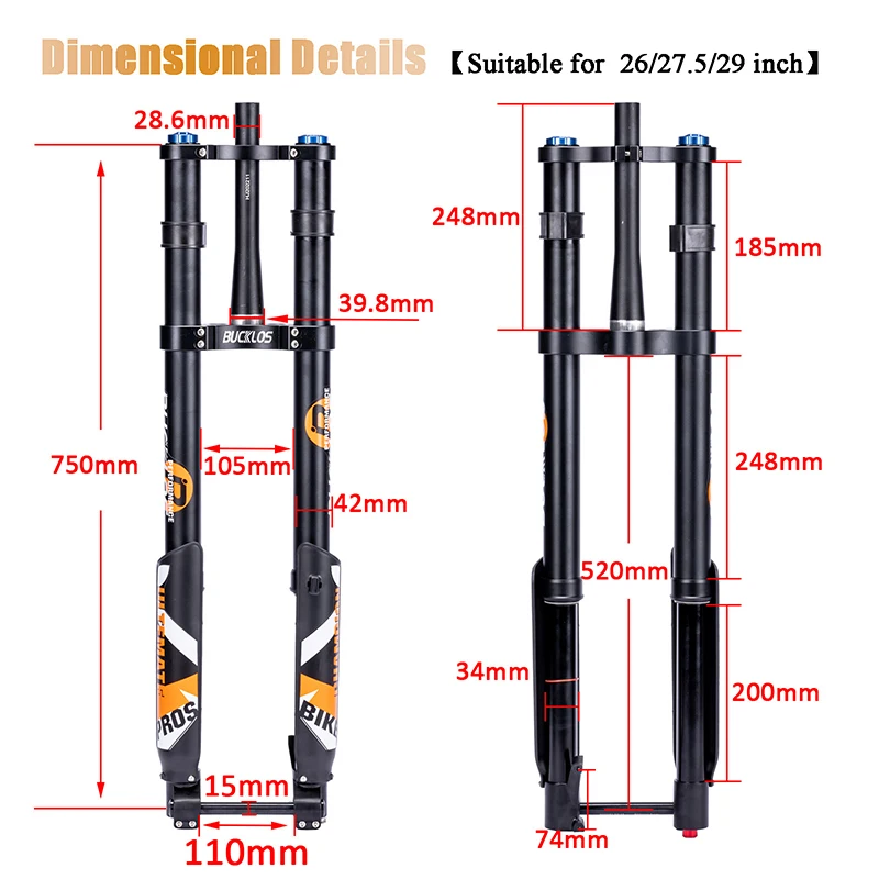 BUCKLOS 27.5/29 Inch Bike Boost Fork 15*110mm Travel 180mm MTB Air Fork Dual Crown Downhill Bike Suspension Fork Bicycle Parts