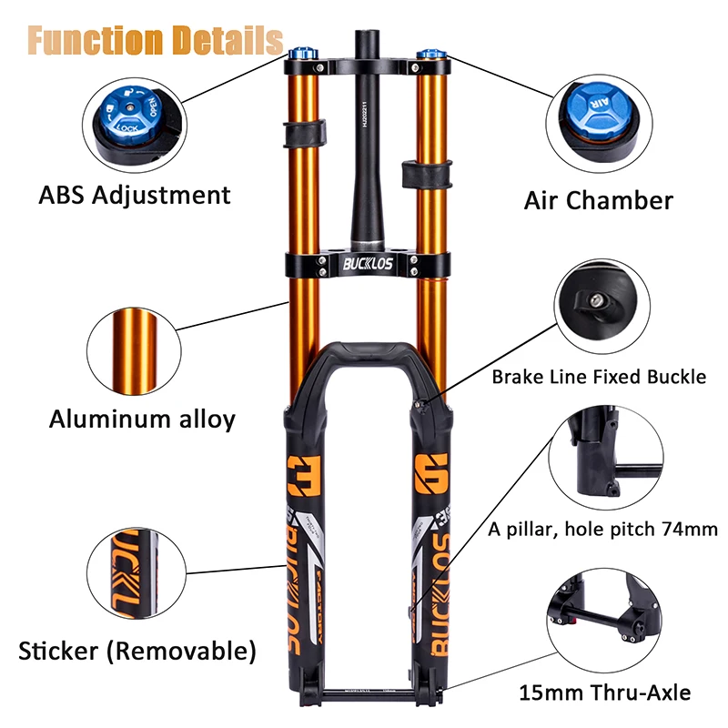 BUCKLOS 27.5/29 Inch Bike Boost Fork 15*110mm Travel 180mm MTB Air Fork Dual Crown Downhill Bike Suspension Fork Bicycle Parts