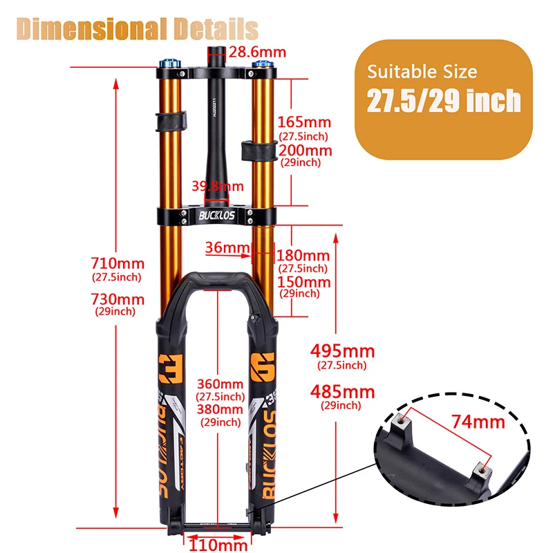 BUCKLOS 27.5/29 Inch Bike Boost Fork 15*110mm Travel 180mm MTB Air Fork Dual Crown Downhill Bike Suspension Fork Bicycle Parts