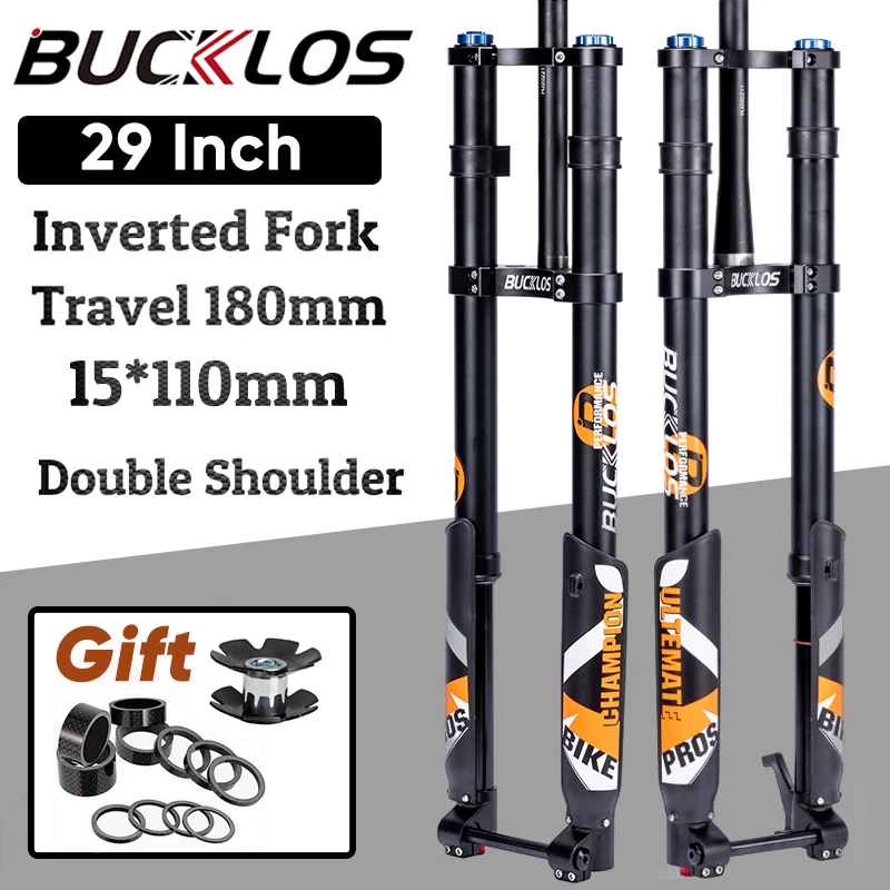 BUCKLOS 27.5/29 Inch Bike Boost Fork 15*110mm Travel 180mm MTB Air Fork Dual Crown Downhill Bike Suspension Fork Bicycle Parts