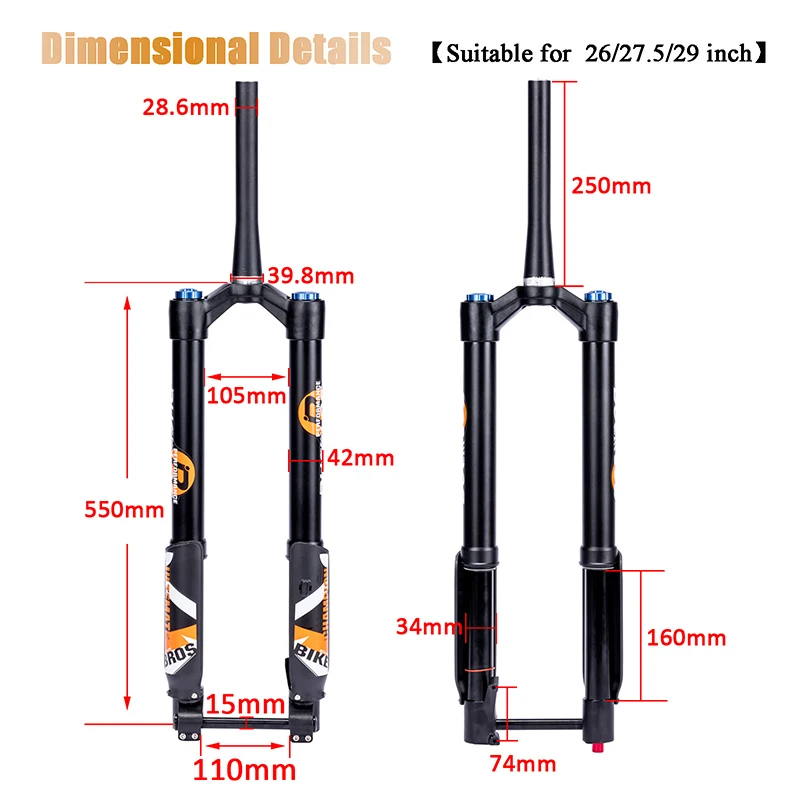 BUCKLOS 27.5/29 Inch Bike Boost Fork 15*110mm Travel 180mm MTB Air Fork Dual Crown Downhill Bike Suspension Fork Bicycle Parts